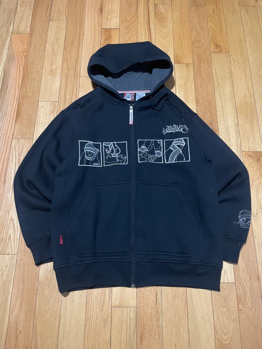 South Pole Black Zip-Up Hooded Sweatshirt with White Graphic